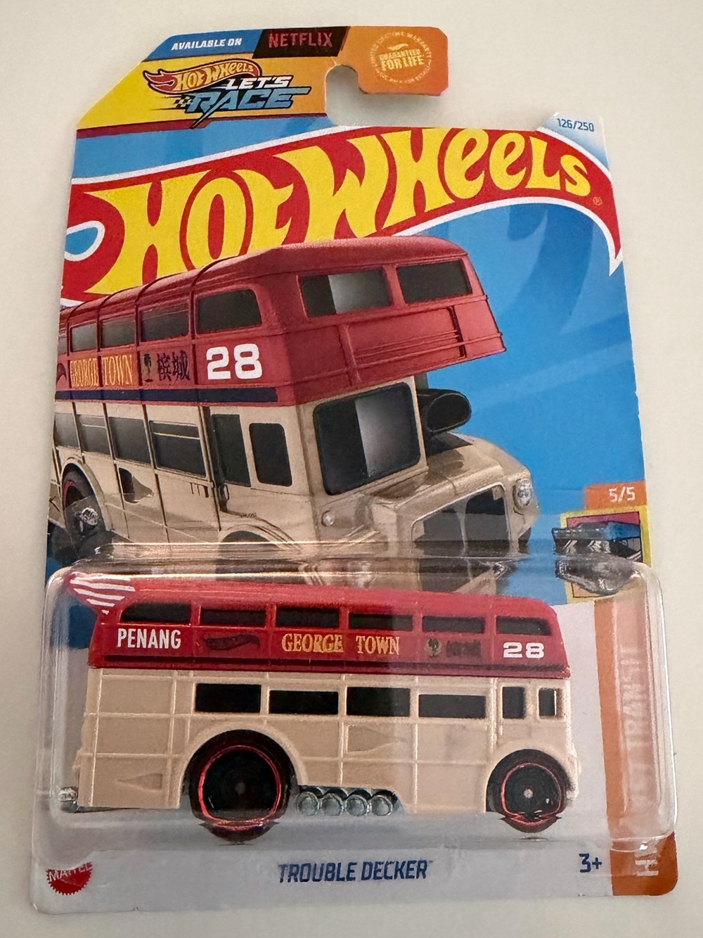 Mattel Hot Wheels Trouble Decker Double-Decker Bus - Red and Cream